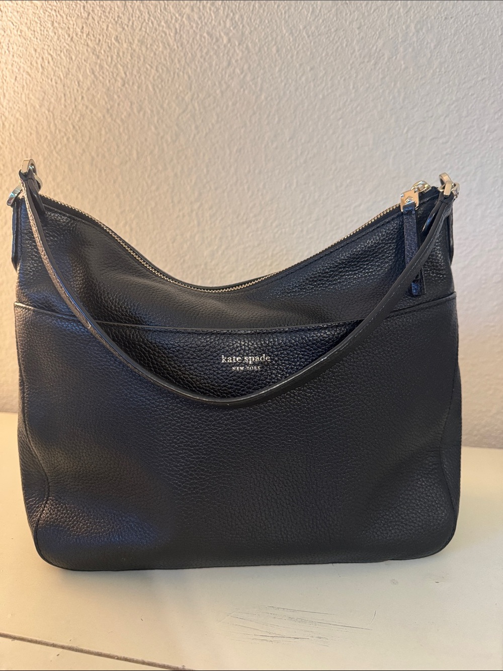 kate spade Black Pebbled Leather Shoulder Hobo